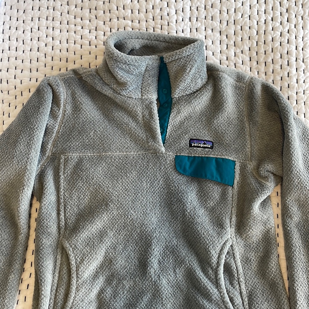 Patagonia Re-tool Snap-T Pullover Women’s Medium Gray and Teal